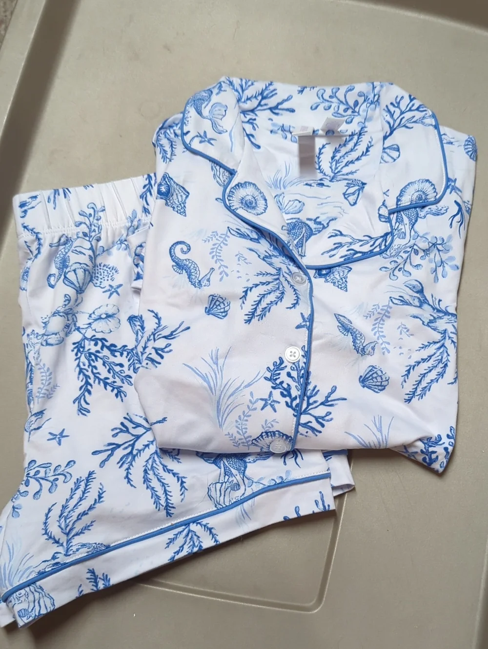 Kids White and Blue Seashell Pajama Set